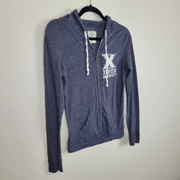 Xavier Musketeers Womens Medium Full Zip Hoodie Blue Mineral Wash Sweatshirt - Picture 1 of 5